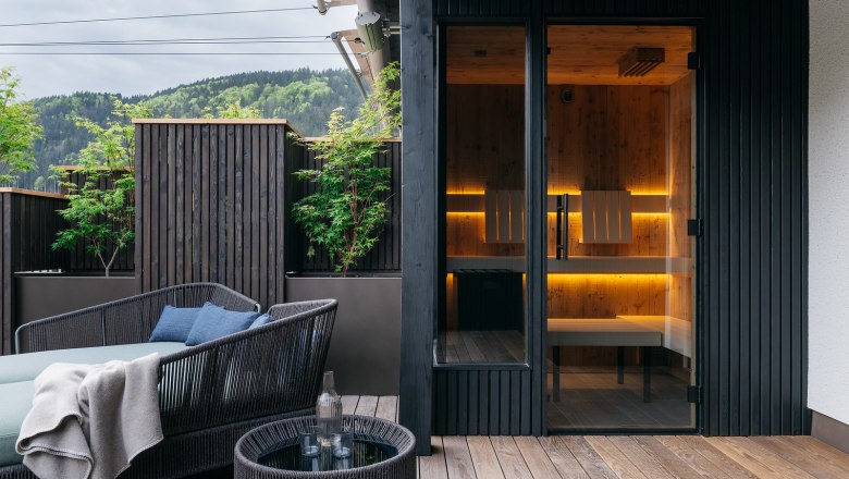 Room with sauna at Refugium hotel, © Gregor Hofbauer